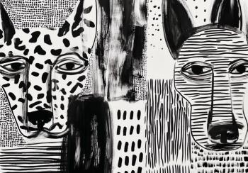 Abstraction with Dalmatian dogs. Limited edition poster (1/5). Size: 42*60 cm (16,5*23,4 inches). Dudchak Vladlena