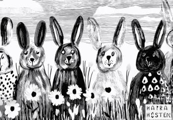 Abstraction with hares and flowers. Seascape. Limited‑edition poster (1/5). Size: 42*60 cm (16,5*23,4 inches). Dudchak Vladlena