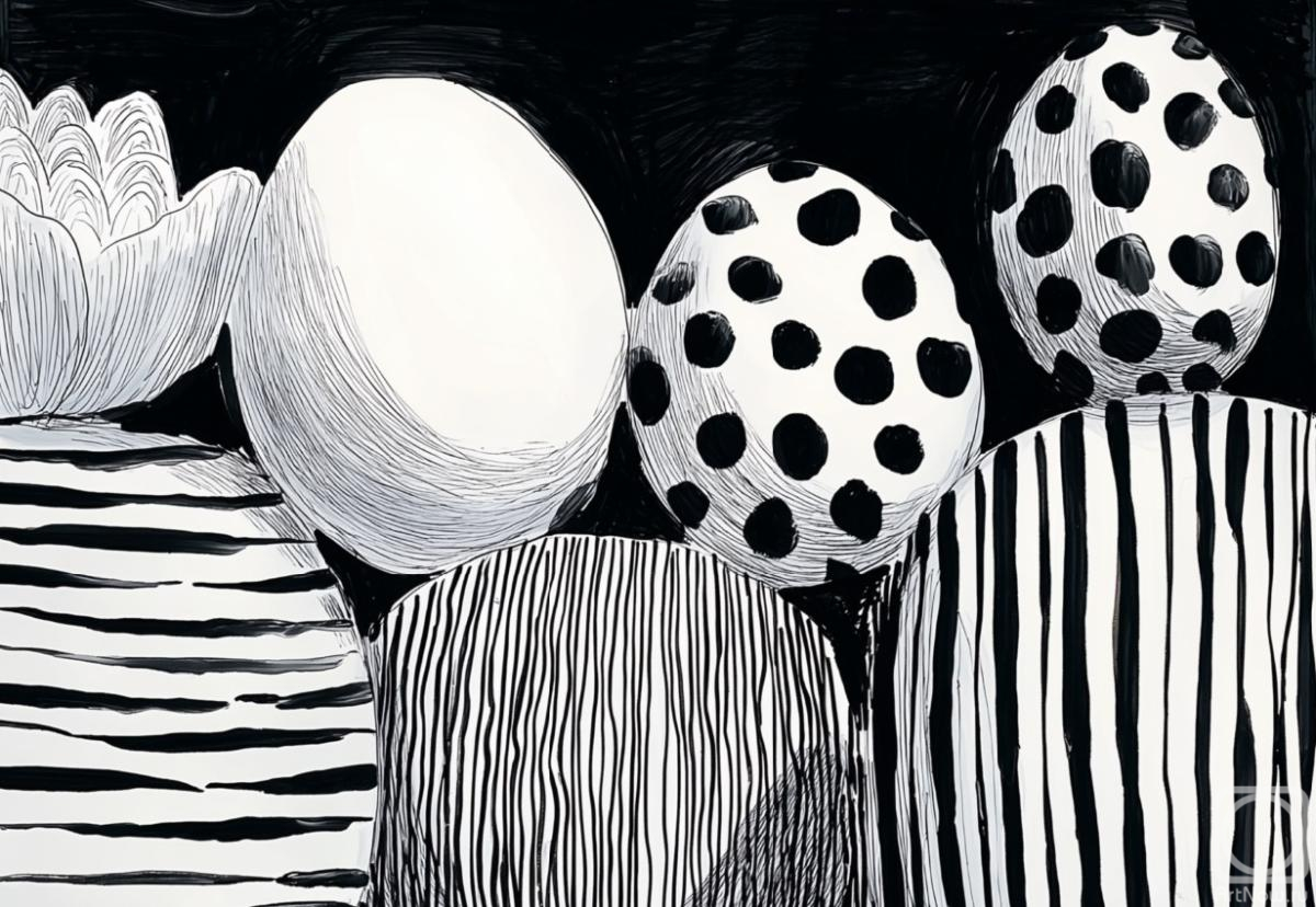 Dudchak Vladlena. Naive Primitivism Spheres: Bold Black-White Abstract