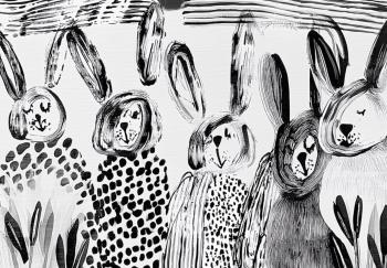 5 Playful Rabbits in Monochrome