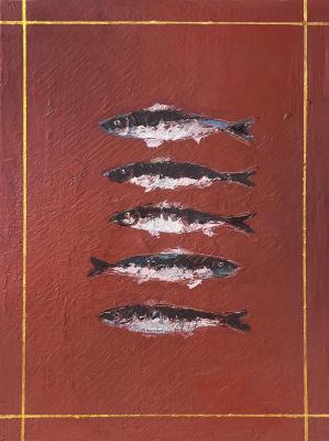 Burgundy-framed fish. Cherchil Anna