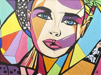 The girl in the bright scarf pop art (�������). Ponomarenko Irina