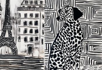 Abstraction with a dog and a tower