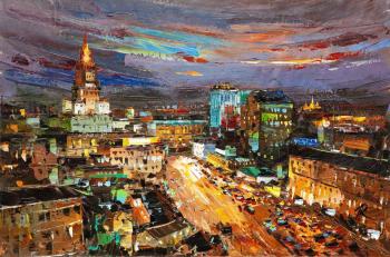 Meeting Moscow night. View from Kutuzovsky Prospekt to the hotel Ukraine