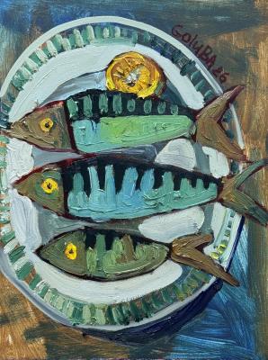 Fish on a White Plate. Golub Anna
