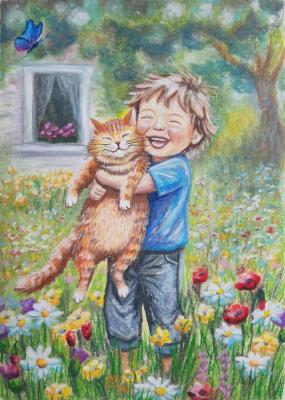 A boy and a cat (best friends)