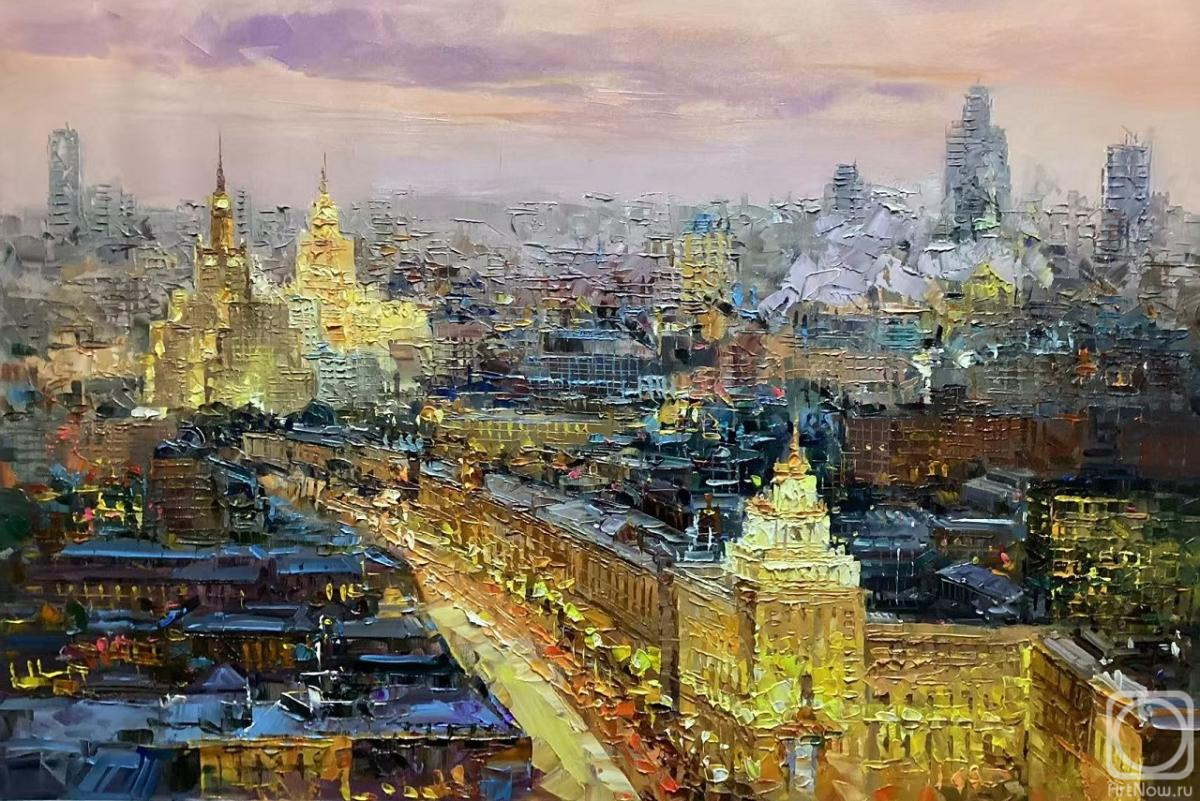 Vevers Christina. A Moscow night flies towards us. View of the Peking Hotel, the high-rise on Kudrinskaya Square, and the Ukraina Hotel
