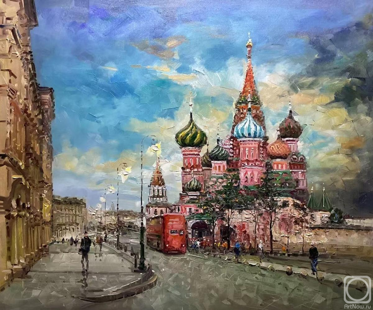 Vevers Christina. Cityscape oil painting, interior painting, oil painting on canvas, oil painting, modern impressionism, city, painting as a gift for any occasion, gift for any occasion, Moscow, city walk, Red Square, St. Basil's Cathedral