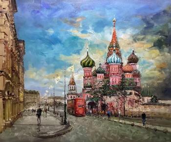 Cityscape oil painting, interior painting, oil painting on canvas, oil painting, modern impressionism, city, painting as a gift for any occasion, gift for any occasion, Moscow, city walk, Red Square, St. Basil's Cathedral. Vevers Christina