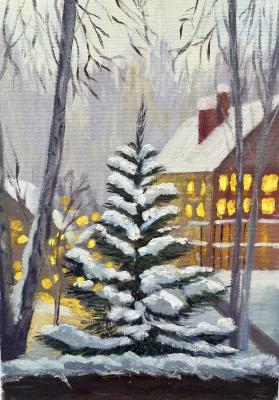 The snow-covered Christmas tree