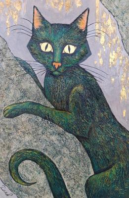Green Cat with Gold Eyes
