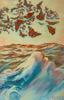 Butterflies flying across the ocean. Dobrovolskaya Gayane
