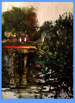 Landscape with two trees on the shore. 2008