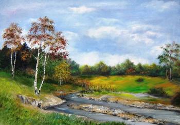 The river, wood, birches, a meadow, grasses, the nature. Peschanaia Olga