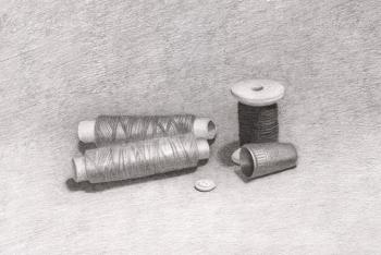 Still life with threads and thimble