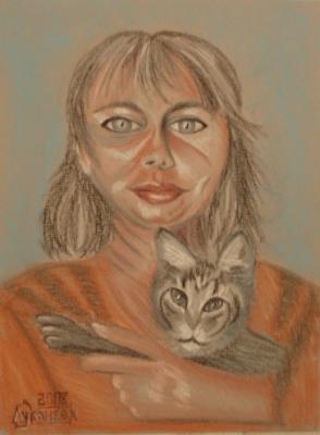 A girl with a kitten. Lukaneva Larissa