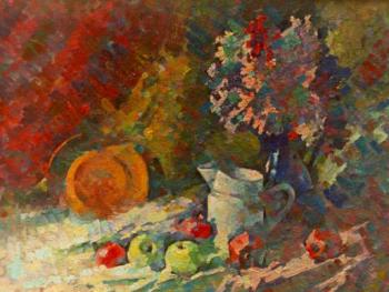 Still life with fruits and old flowers