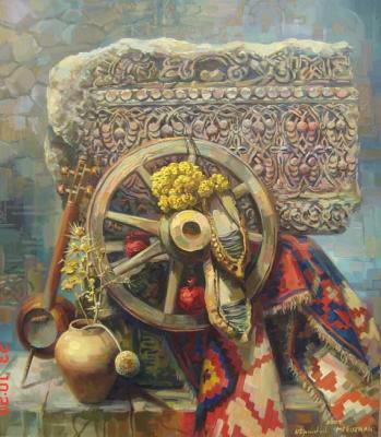 Armenian cross-stone with a wheel (Original Armenian Paintings). Khachatryan Meruzhan