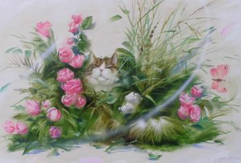 Cat in a flower bed. Arhipov Ilia