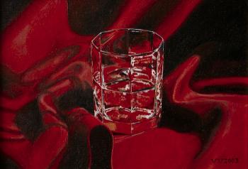 The glass of water on the red