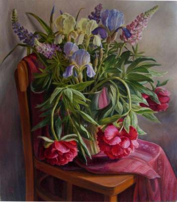 Peonies and irises. Shumakova Elena