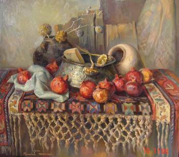 Still-life with a carpet "sun" and pomegranates. Khachatryan Meruzhan