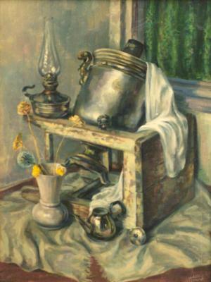 Still-life a samovar in a stool. Khachatryan Meruzhan