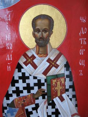 The Holy Miracle Workers Nicholas of Myra and Simeon of Verkhotursky. Nikola's face