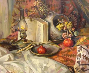 Still-life with the book and a lamp