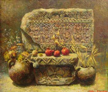 Still-life "Three pomegranates" from the series "Armenian stones" (The Armenian Colour). Khachatryan Meruzhan