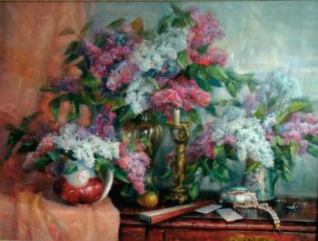 Lilacs on a chest of drawers