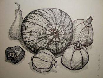 Graphic still life with melon. Torik-Hurmatova Dilara