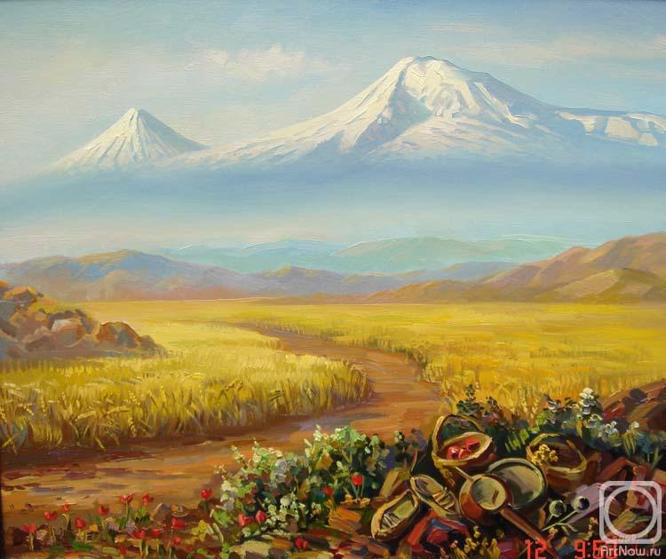Khachatryan Meruzhan. View of mountain Ararat from a wheat field