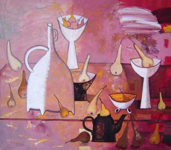 Still-life with pears and white vases. Gorshunova Tatiana