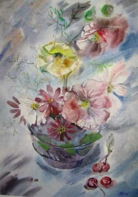 Flowers and cherry. Pupysheva Oksana