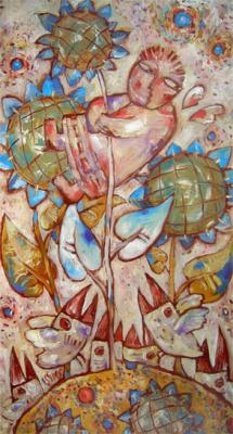 Sunflowers and crows