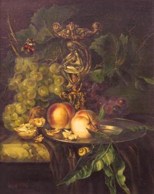 The copy of the picture "The Still-life with fruits" of a Dutch artist Willem van Aelst. Khachatryan Meruzhan