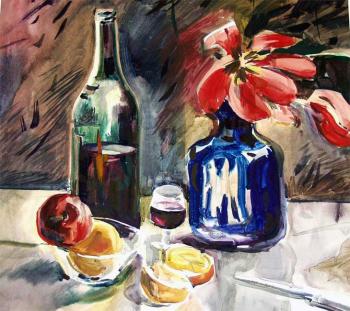 Still life with wine and fruits. Vrublevski Yuri