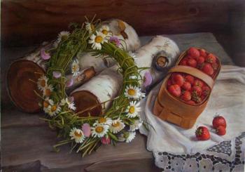 Wreath, firewood and strawberries. Shumakova Elena