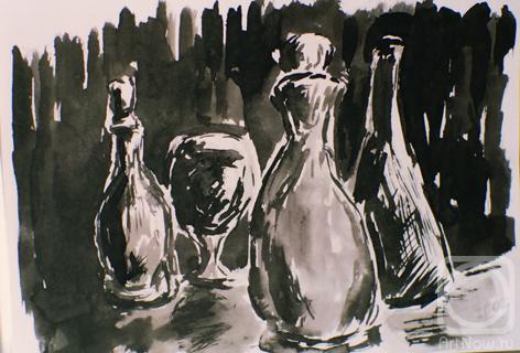 Babkin Maxim. Wine glass, bottles, carafe