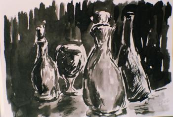 Wine glass, bottles, carafe. Babkin Maxim