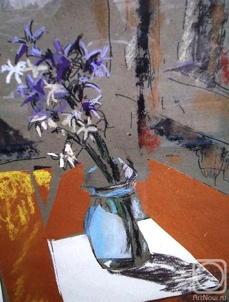 Makeev Sergey. Hyacinths in a glass jar standing on a sheet of white paper