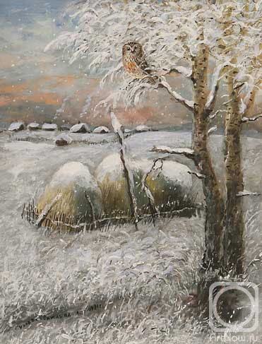 Первый снег и сова» картина Гурьева-Сажаевой Александры (бумага, смешанная  техника) — купить на ArtNow.ru