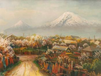 Landscape with mountain Ararat from the village Aintap