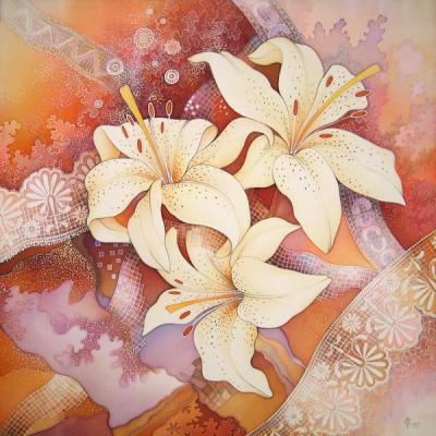 Batik "Lilies" (ainting On Silk). Sobol Lyudmyla