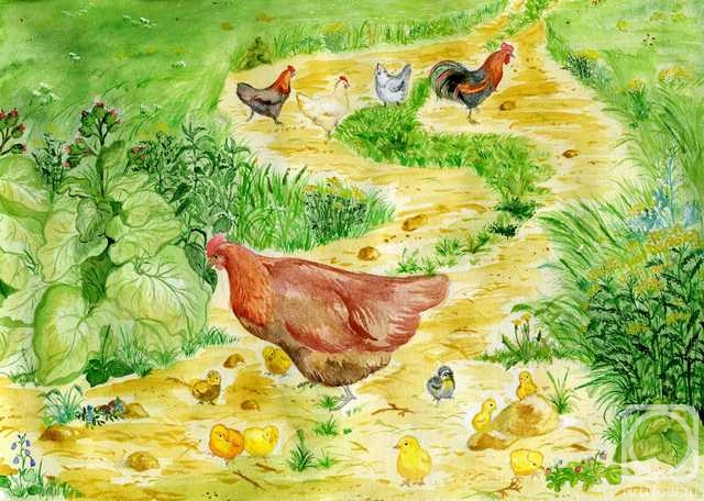 Картинка курица гуляет с цыплятами для детей