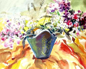 Phloxes in a green vase