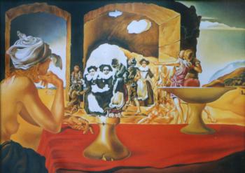 A slave market with the appearance of an invisible bust of Voltaire. Dali (copy)