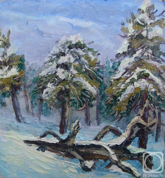 Lazarev Dmitry. Winter study with fallen tree