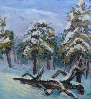 Winter study with fallen tree. Lazarev Dmitry